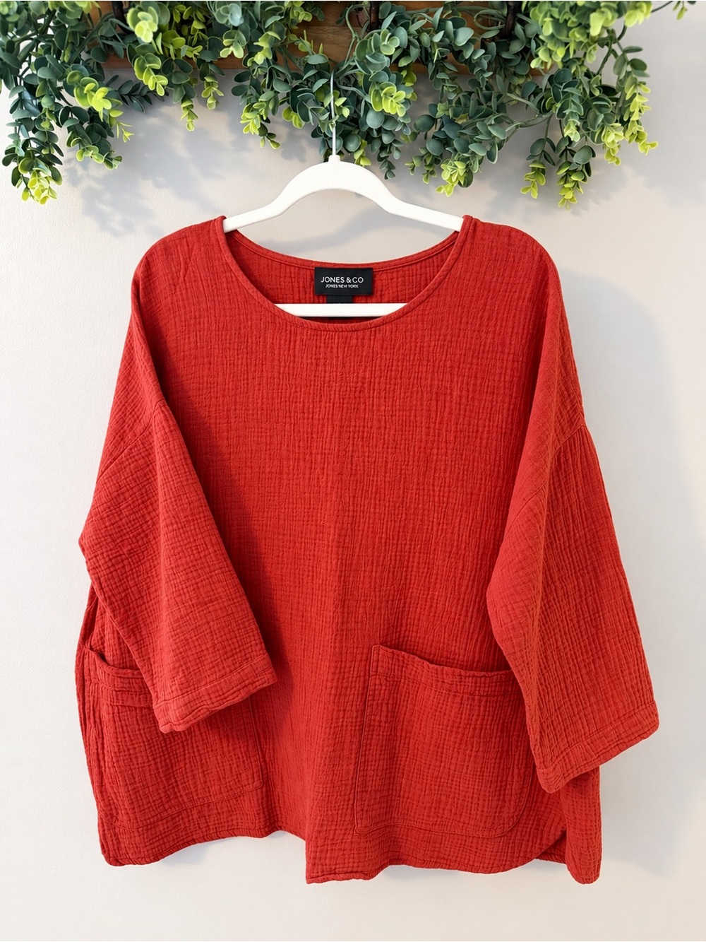 Jones New York Rust Textured Pocket Tunic Top Size 1X